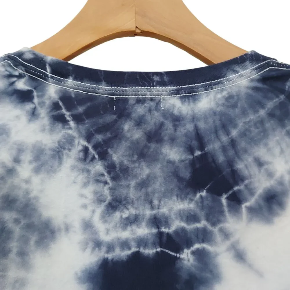 True Religion Mens Large Blue Tie Dye T-Shirt Relaxed Fit Short Sleeve Cotton